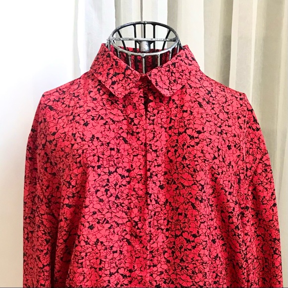 Vintage 1980s Impressions of California Red and Black Floral Blouse - Picture 1 of 15